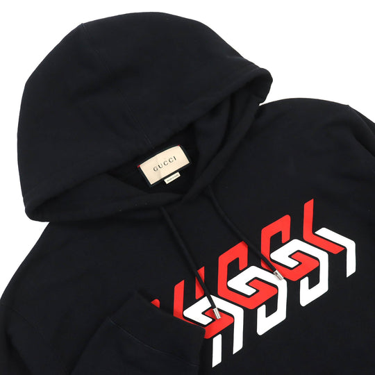 GUCCI Hoodie 681210 Main: 100% cotton Black red white mens L Used Authentic