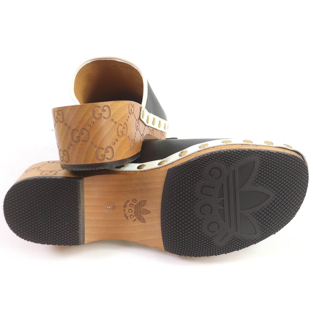 GUCCI Sandals 702252 Main: Leather, Wood black Clogs GGPattern sole Gucci x Adidas collaboration logo sandals mens 9 Used Authentic