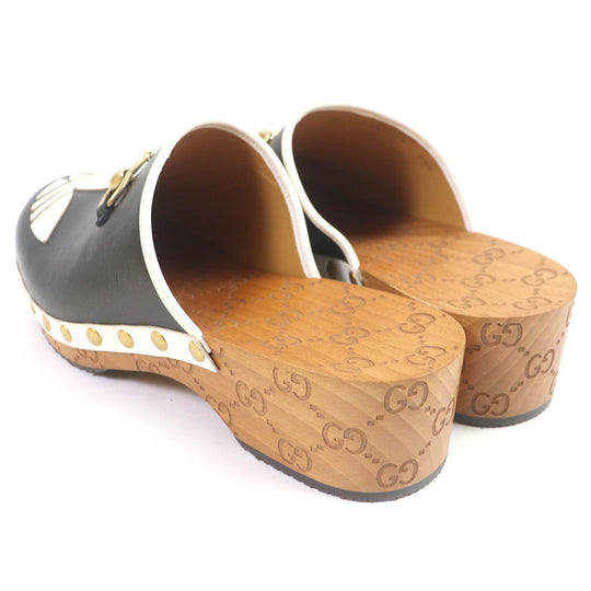 GUCCI Sandals 702252 Main: Leather, Wood black Clogs GGPattern sole Gucci x Adidas collaboration logo sandals mens 9 Used Authentic