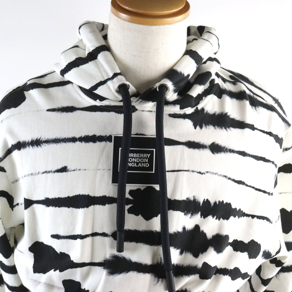 BURBERRY Hoodie 4563724 Outer material: 100% cotton, Outer material: 77% polyester, Outer material: 15% polyamide (nylon), Outer material: 8% elastane (polyurethane) White black Watercolour Print Reconstructed Hoodie mens XS Used Authentic