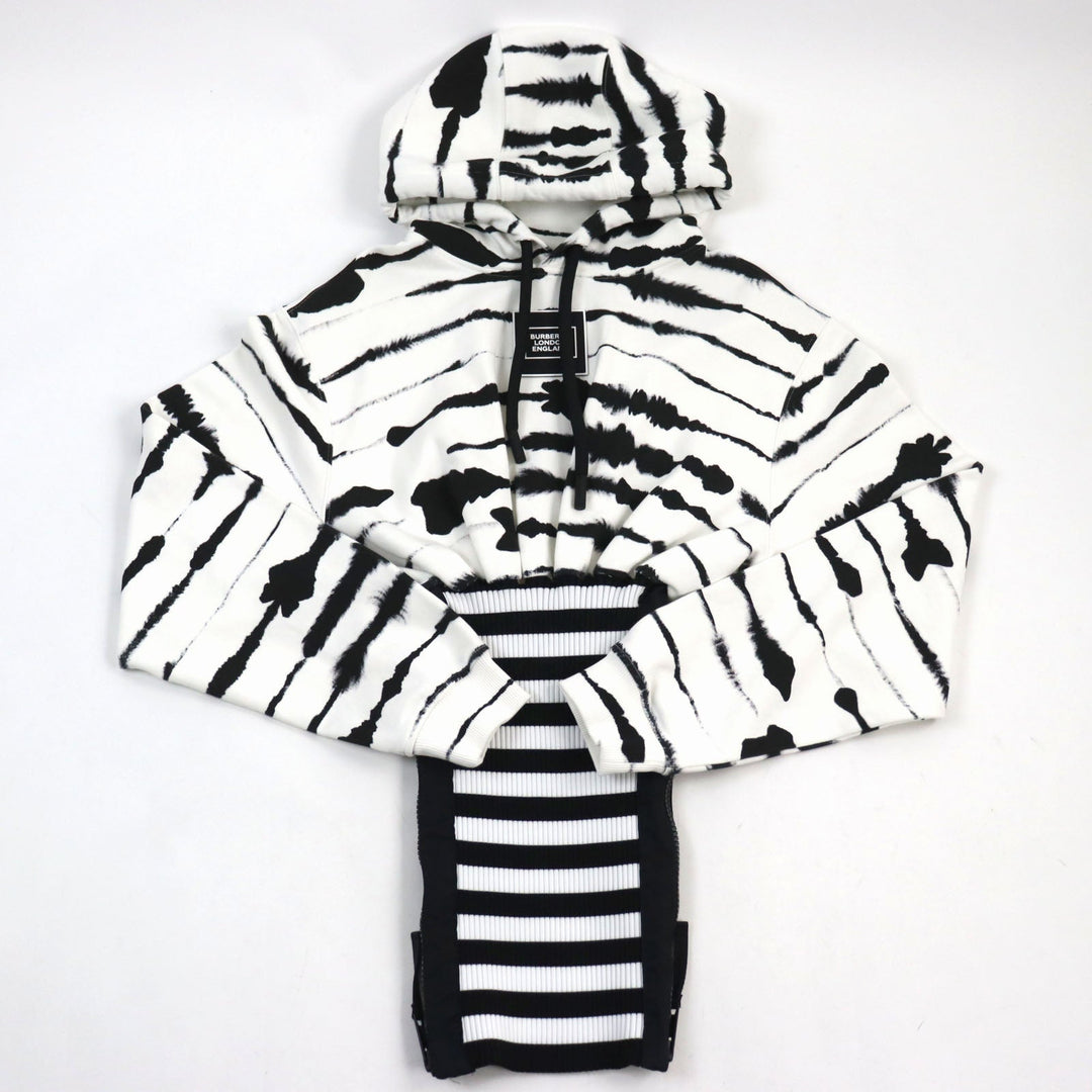 BURBERRY Hoodie 4563724 Outer material: 100% cotton, Outer material: 77% polyester, Outer material: 15% polyamide (nylon), Outer material: 8% elastane (polyurethane) White black Watercolour Print Reconstructed Hoodie mens XS Used Authentic