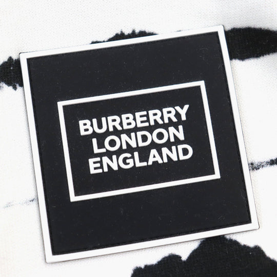 BURBERRY Hoodie 4563724 Outer material: 100% cotton, Outer material: 77% polyester, Outer material: 15% polyamide (nylon), Outer material: 8% elastane (polyurethane) White black Watercolour Print Reconstructed Hoodie mens XS Used Authentic