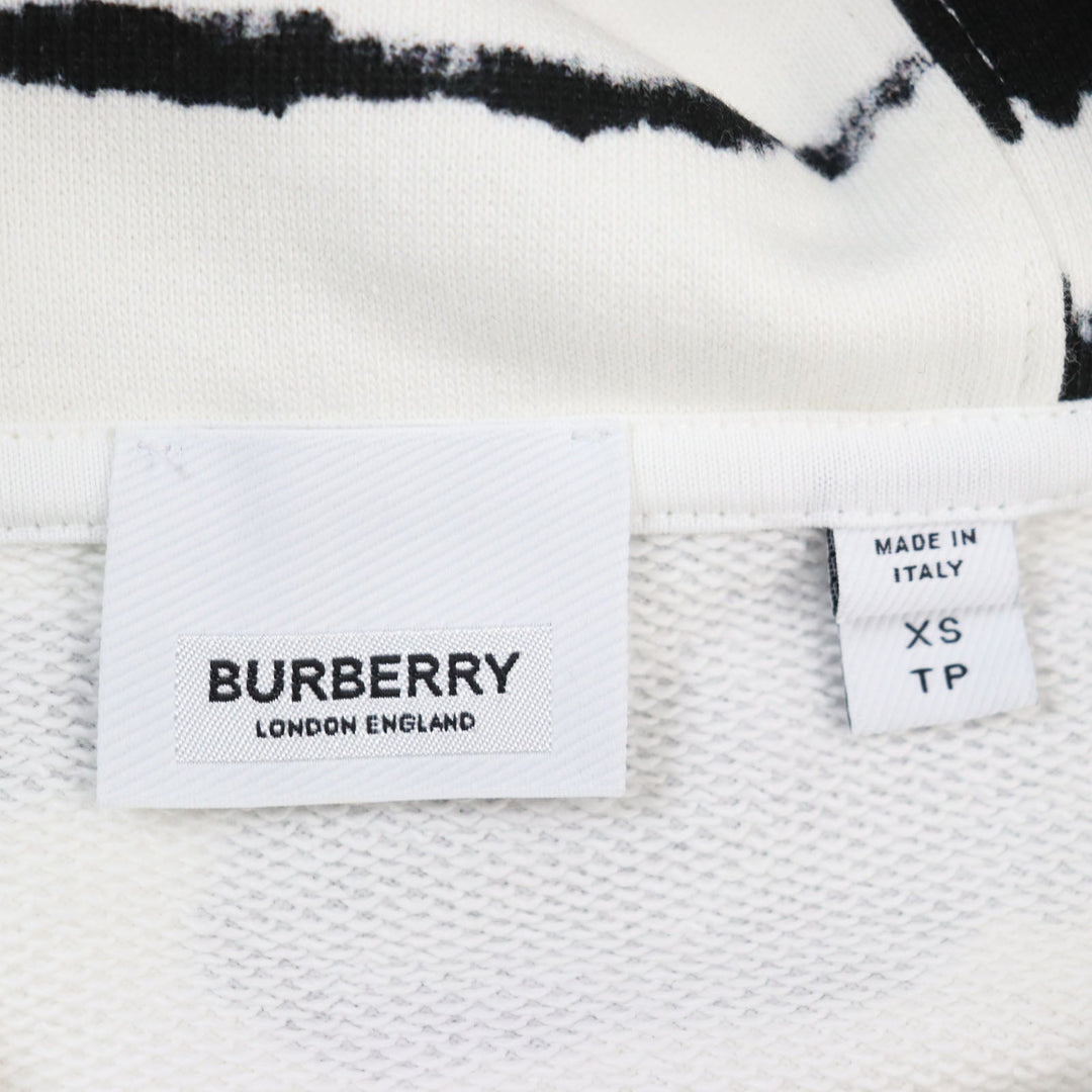 BURBERRY Hoodie 4563724 Outer material: 100% cotton, Outer material: 77% polyester, Outer material: 15% polyamide (nylon), Outer material: 8% elastane (polyurethane) White black Watercolour Print Reconstructed Hoodie mens XS Used Authentic