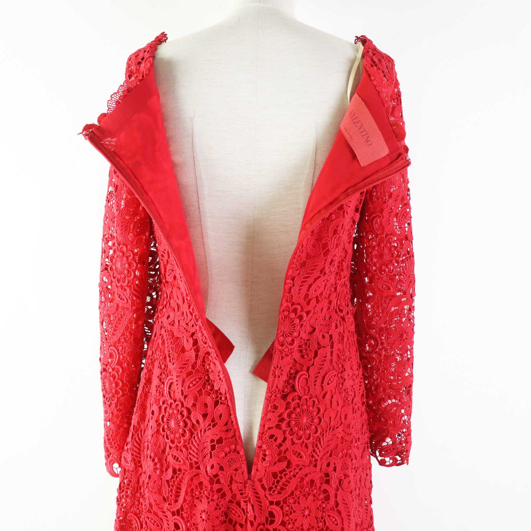 VALENTINO dress Outer: 89% cotton, Outer: 11% polyester, Part: 100% nylon, Lining: 91% silk, Lining: 9% polyurethane Red Women 40 Used Authentic