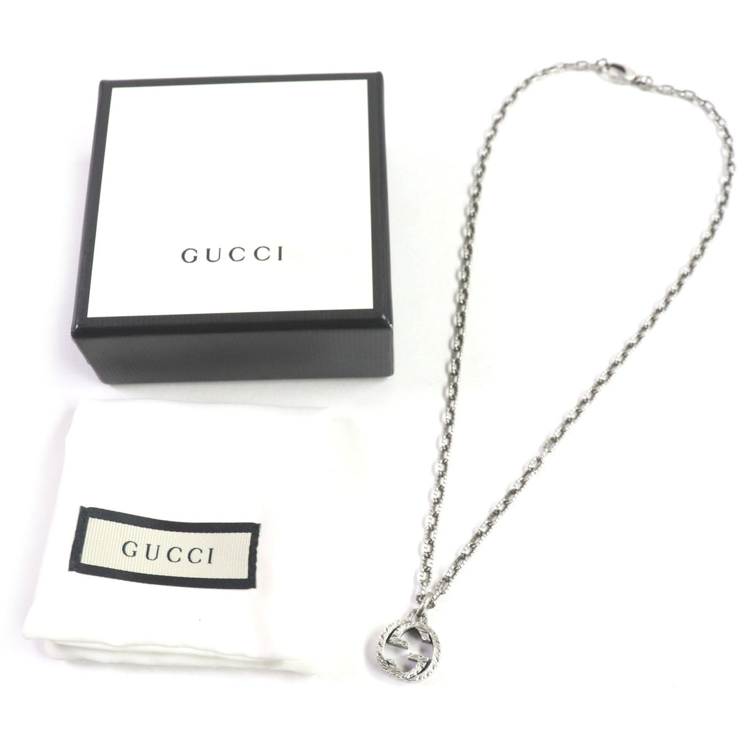 GUCCI Necklace Main�FAG925 Silver Interlocking G Arabesque mens Used Authentic