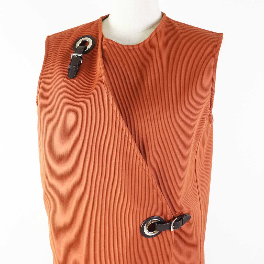 HERMES one piece 2E0527D6 Outer: 100% cotton, Lining: 100% cotton, Leather part: sheepskin terracotta Women 38 Used Authentic