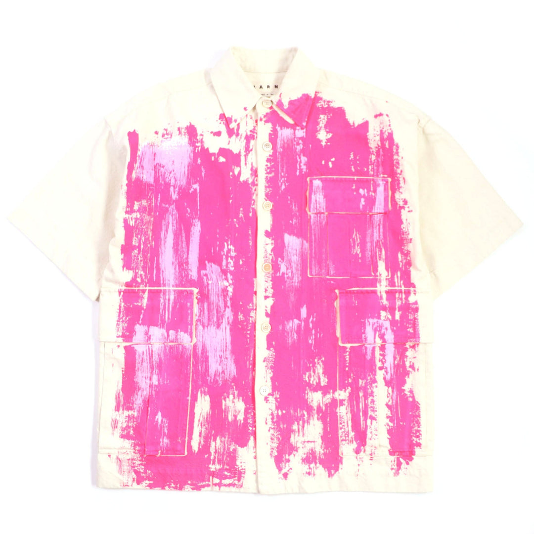 MARNI Short sleeve shirt Main: 100% cotton Ivory pink Brush strokes mens 44 Used Authentic