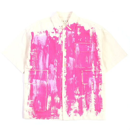 MARNI Short sleeve shirt Main: 100% cotton Ivory pink Brush strokes mens 44 Used Authentic