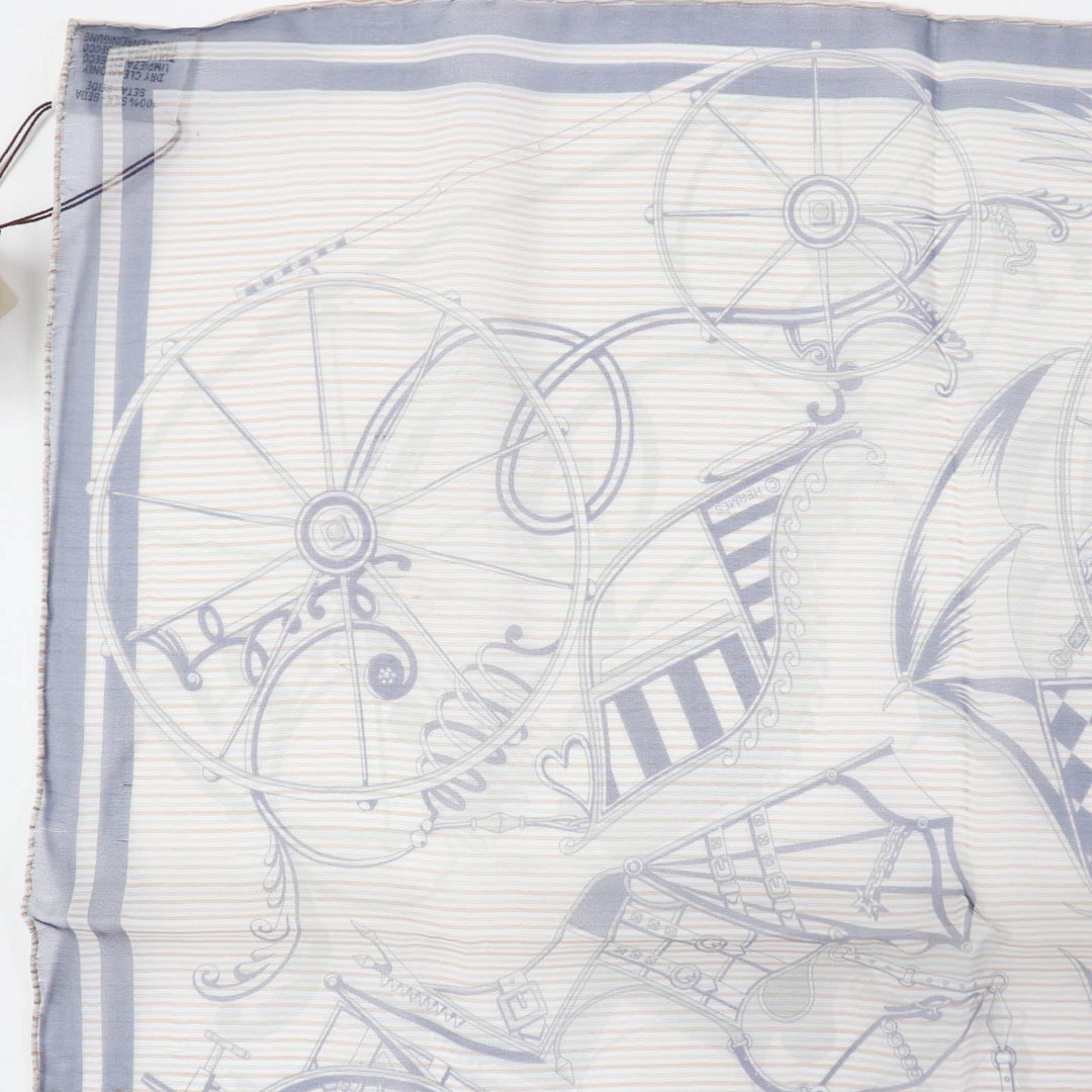 HERMES scarf Main: 100% silk Marine / Blanc / Gris VOITURES EN EQUILIBRE Carre45 Women Used Authentic