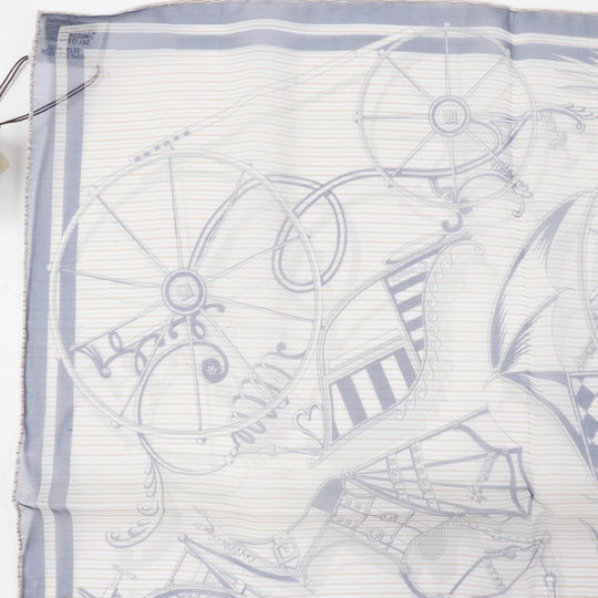 HERMES scarf Main: 100% silk Marine / Blanc / Gris VOITURES EN EQUILIBRE Carre45 Women Used Authentic