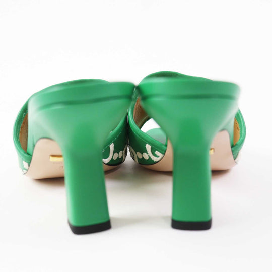 GUCCI Mule 722445 Main: Leather Green white Women 36 Used Authentic