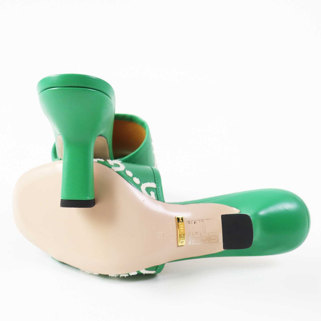 GUCCI Mule 722445 Main: Leather Green white Women 36 Used Authentic