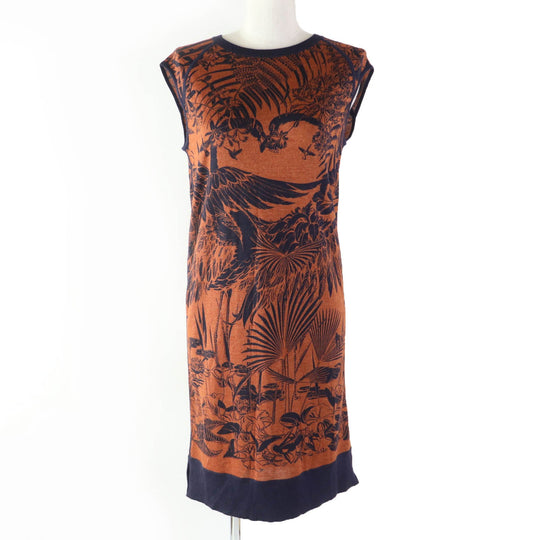 HERMES one piece Main: 50% cashmere, Main: 50% silk Brown navy FLAMINGO PARTY Flamingo Party Women 34 Used Authentic