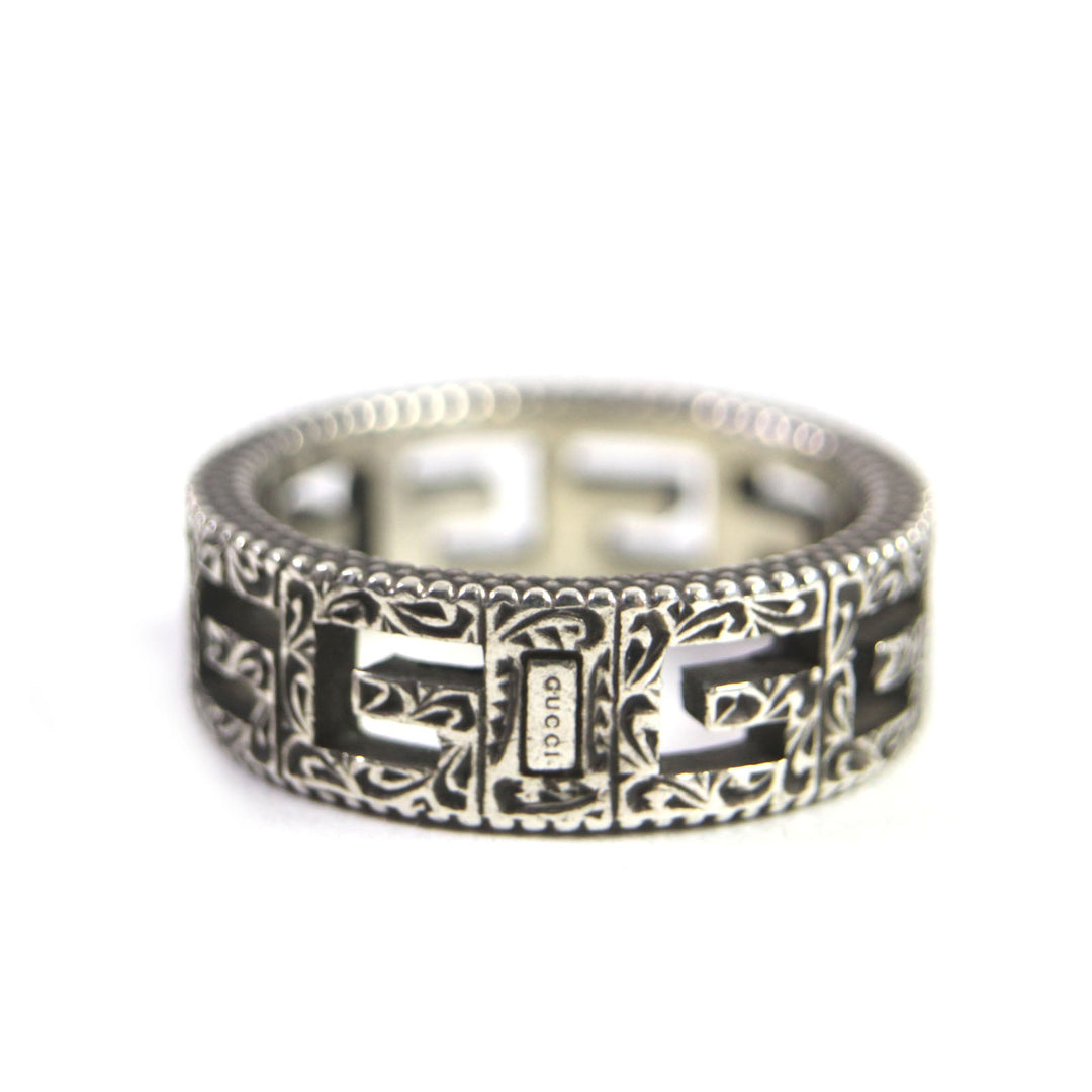 GUCCI Ring 576993 Main�FAG925 Silver Square G Arabesque mens 12 Used Authentic