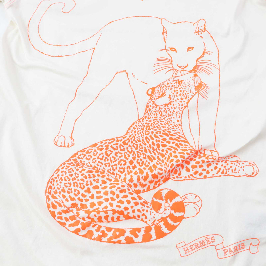 HERMES one piece 2H4507DH Lining: 100% cotton, excluding special coating / Cuffs Edge: 100% cotton Waist/Hem: 59% polyester, 41% acrylic Interior finish: 100% cotton Ivory Neon Orange JUNGLE LOVE Women 38 Used Authentic