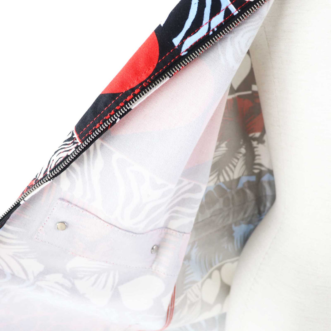 HERMES one piece 3E0551D1 Outer: 98% cotton, Outer: 2% polyurethane, Lining: 64% cotton, Lining: 33% rayon, Lining: 3% polyurethane, Leather part: cowhide Multi Wild Print Denim Women 36 Used Authentic