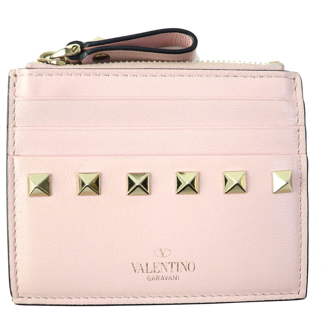 VALENTINO Card Case Calfskin pink Women Used Authentic