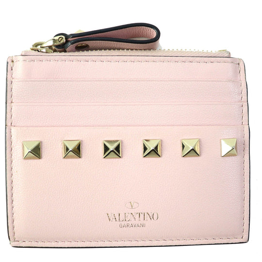 VALENTINO Card Case Calfskin pink Women Used Authentic