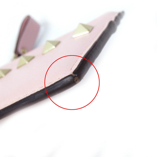 VALENTINO Card Case Calfskin pink Women Used Authentic