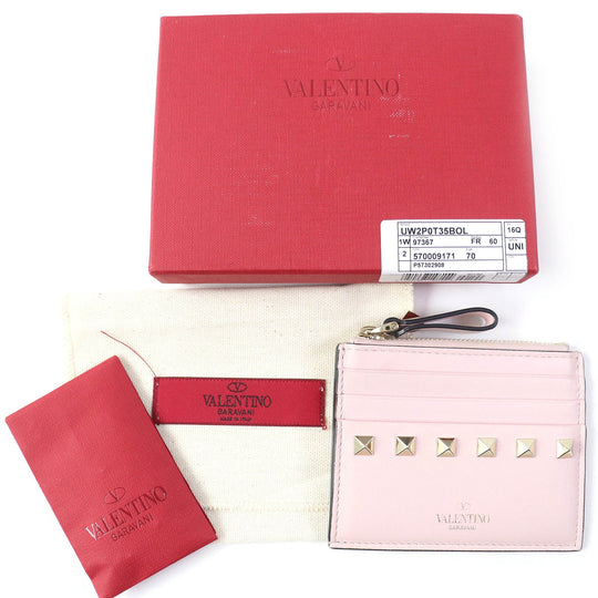 VALENTINO Card Case Calfskin pink Women Used Authentic