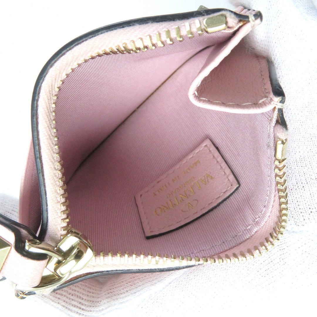 VALENTINO Card Case Calfskin pink Women Used Authentic