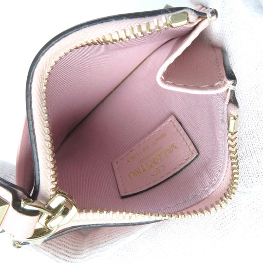 VALENTINO Card Case Calfskin pink Women Used Authentic