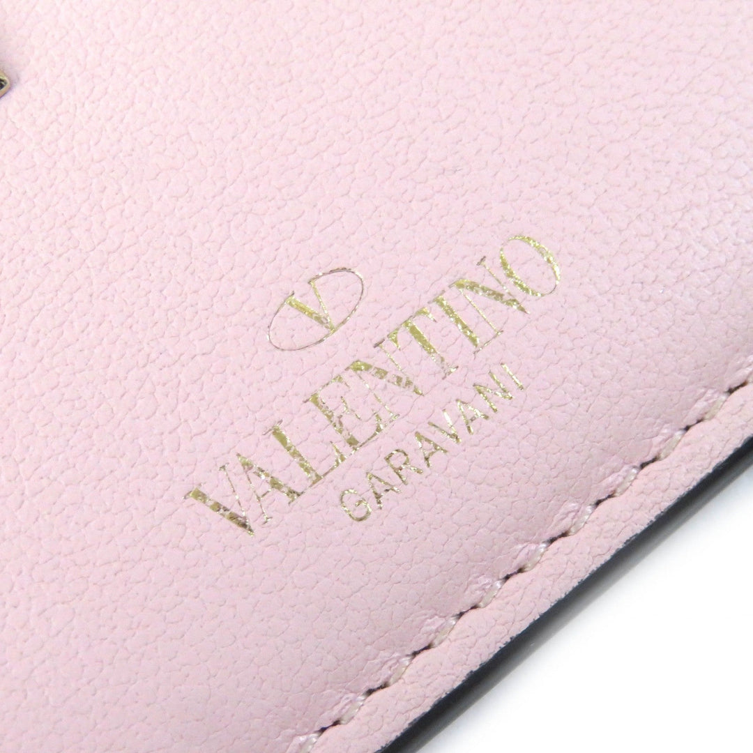 VALENTINO Card Case Calfskin pink Women Used Authentic