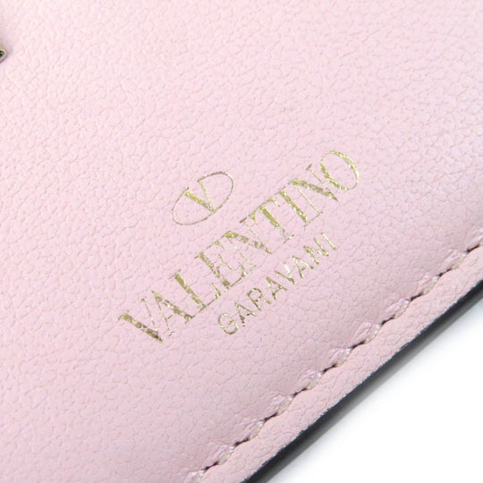 VALENTINO Card Case Calfskin pink Women Used Authentic