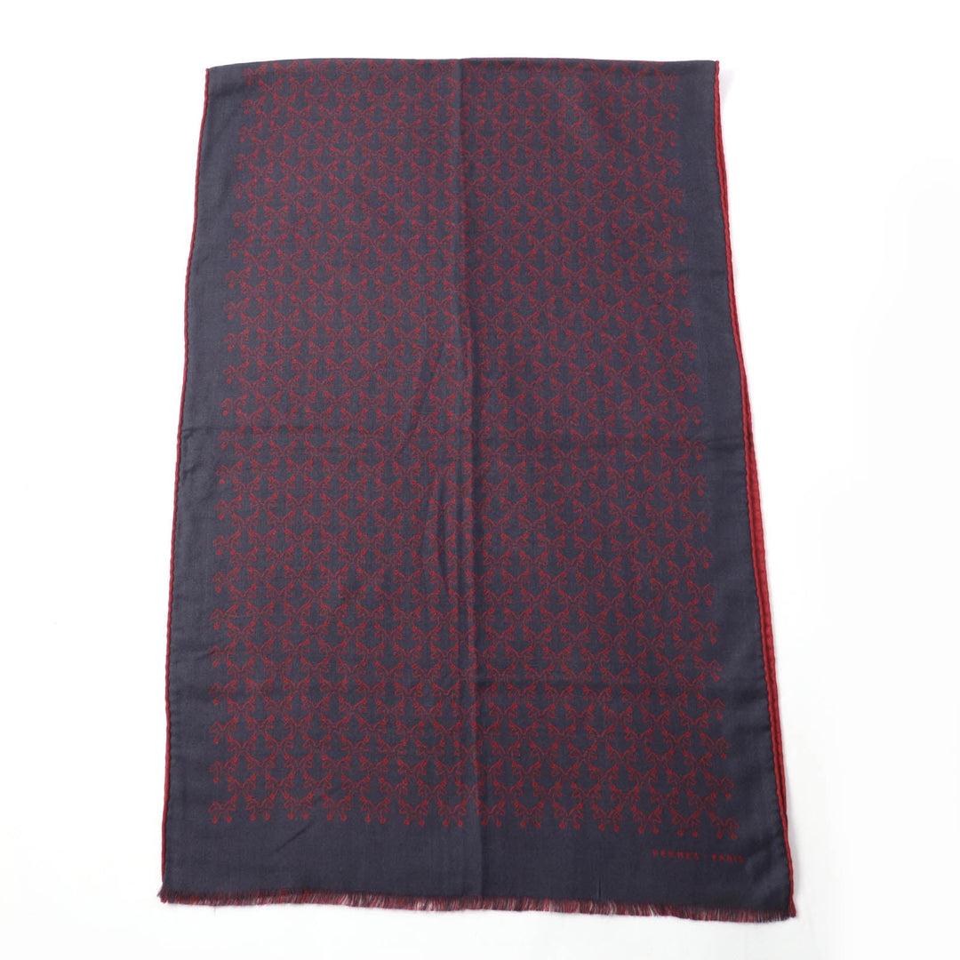 HERMES Scarf Main: 70% cashmere, Main: 30% silk Navy red Women Used Authentic