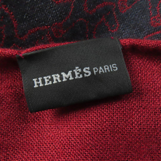HERMES Scarf Main: 70% cashmere, Main: 30% silk Navy red Women Used Authentic