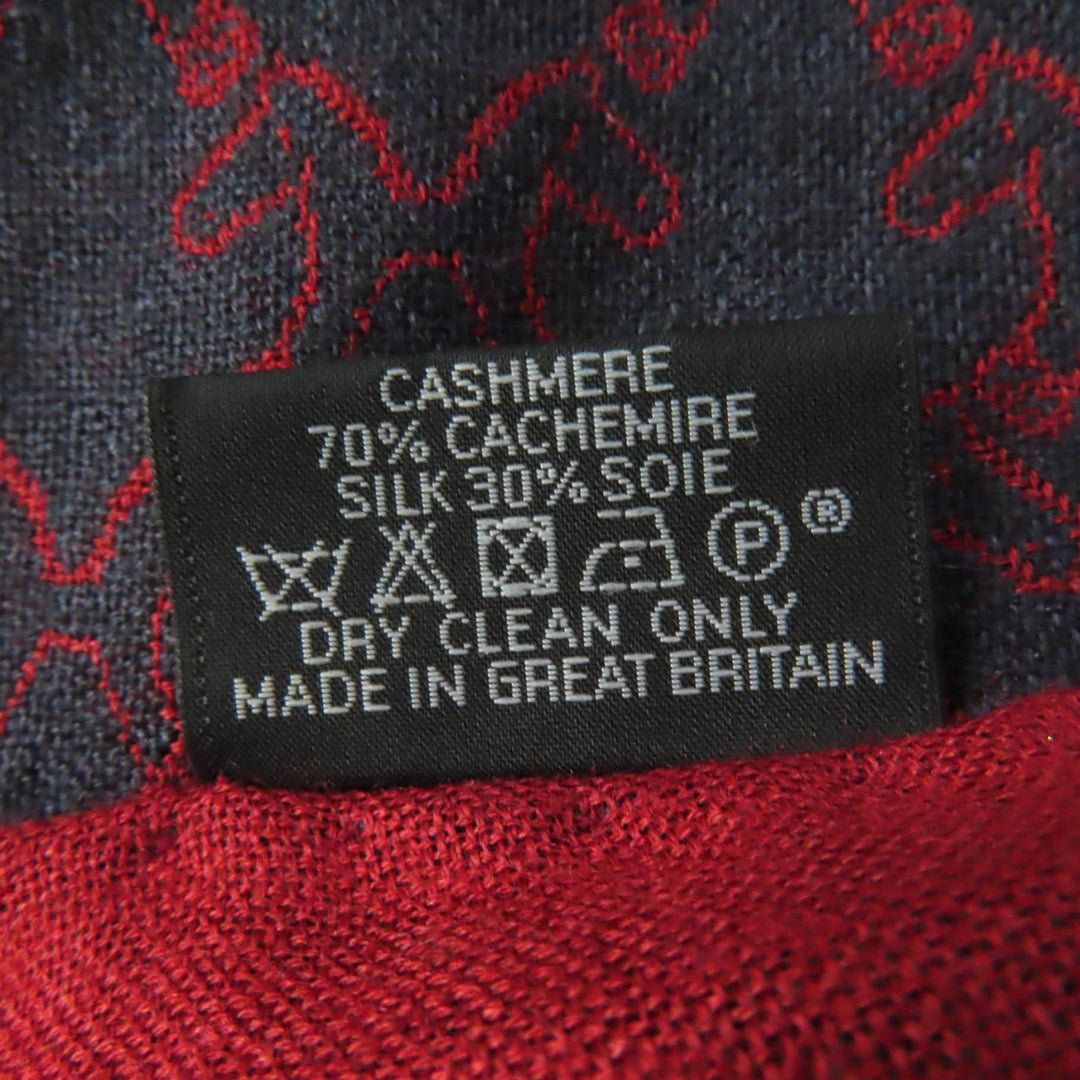 HERMES Scarf Main: 70% cashmere, Main: 30% silk Navy red Women Used Authentic