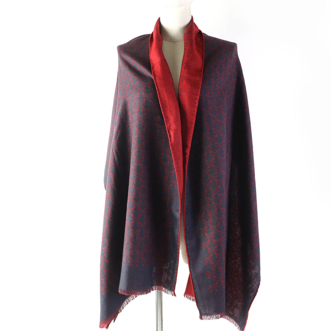 HERMES Scarf Main: 70% cashmere, Main: 30% silk Navy red Women Used Authentic