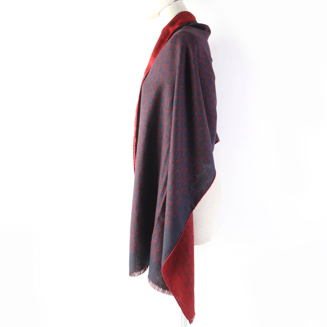 HERMES Scarf Main: 70% cashmere, Main: 30% silk Navy red Women Used Authentic