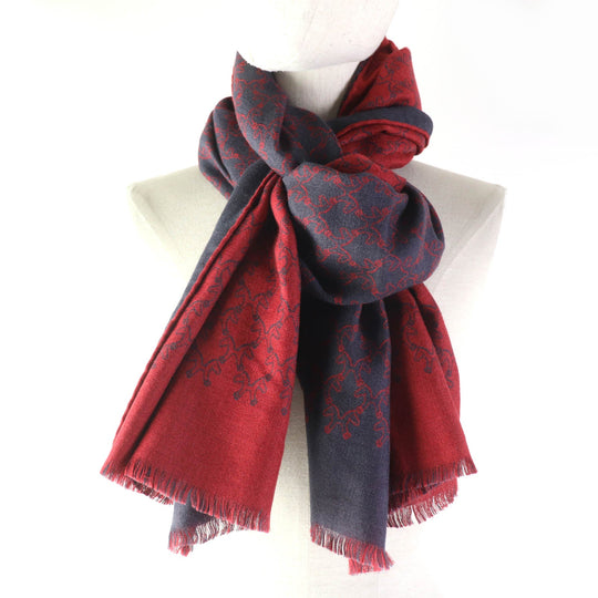 HERMES Scarf Main: 70% cashmere, Main: 30% silk Navy red Women Used Authentic