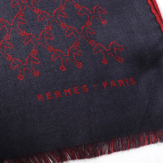 HERMES Scarf Main: 70% cashmere, Main: 30% silk Navy red Women Used Authentic