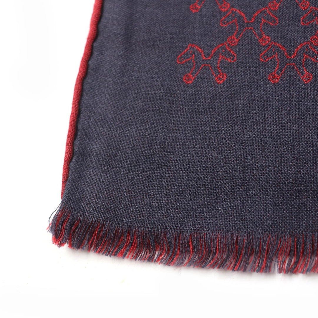 HERMES Scarf Main: 70% cashmere, Main: 30% silk Navy red Women Used Authentic