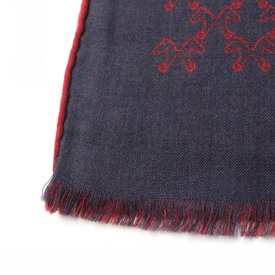 HERMES Scarf Main: 70% cashmere, Main: 30% silk Navy red Women Used Authentic