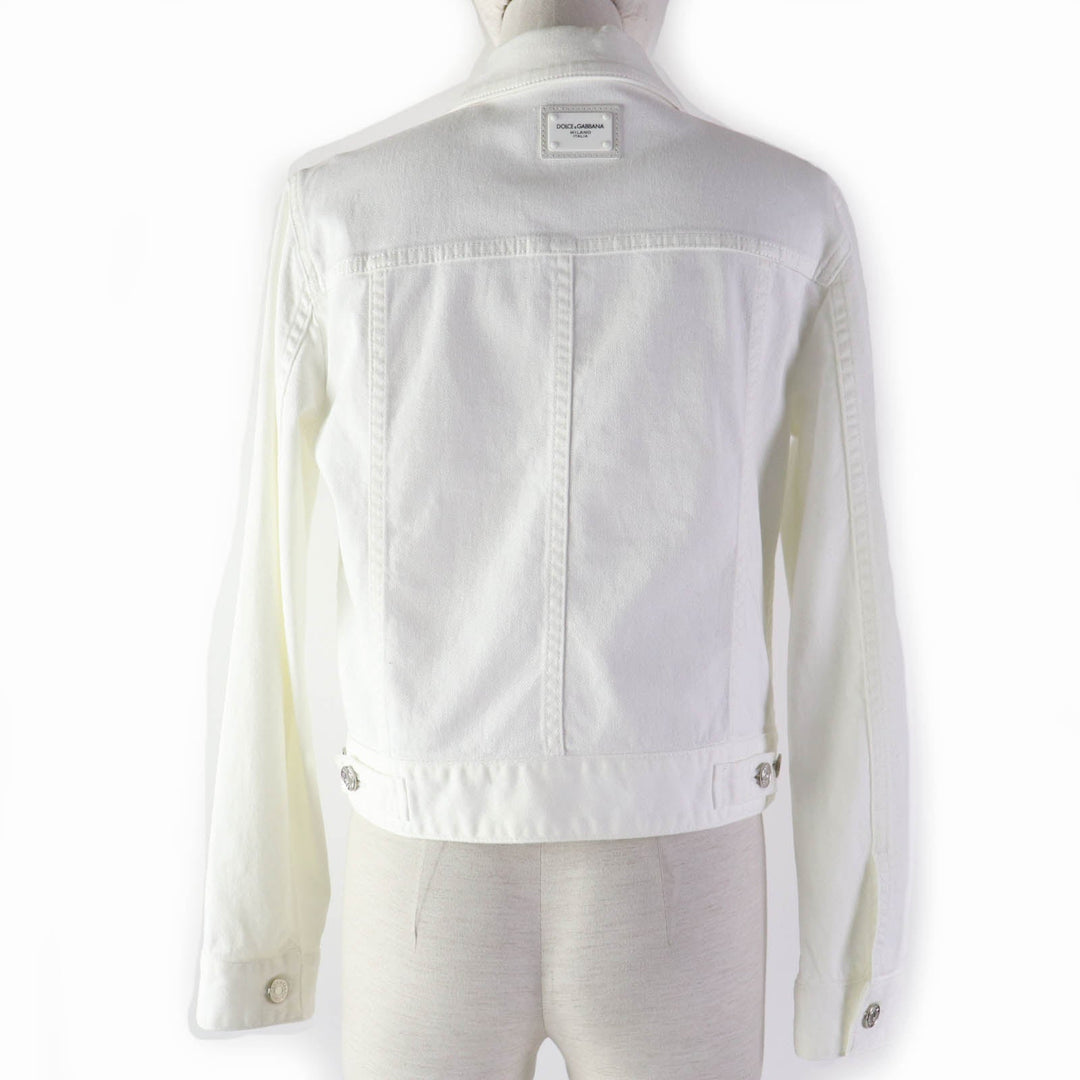 DOLCE&GABBANA Denim Jacket Main: 98% cotton, Main: 2% elastane (polyurethane), Part: 60% metal, 40% leather white DENIM Women 36 Used Authentic