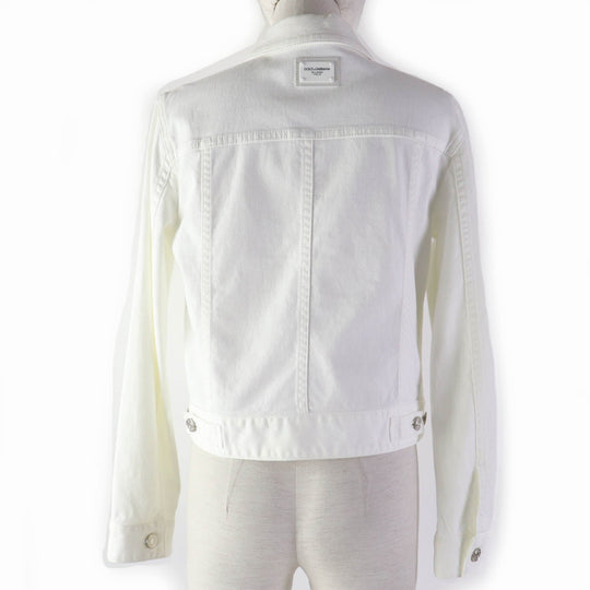 DOLCE&GABBANA Denim Jacket Main: 98% cotton, Main: 2% elastane (polyurethane), Part: 60% metal, 40% leather white DENIM Women 36 Used Authentic