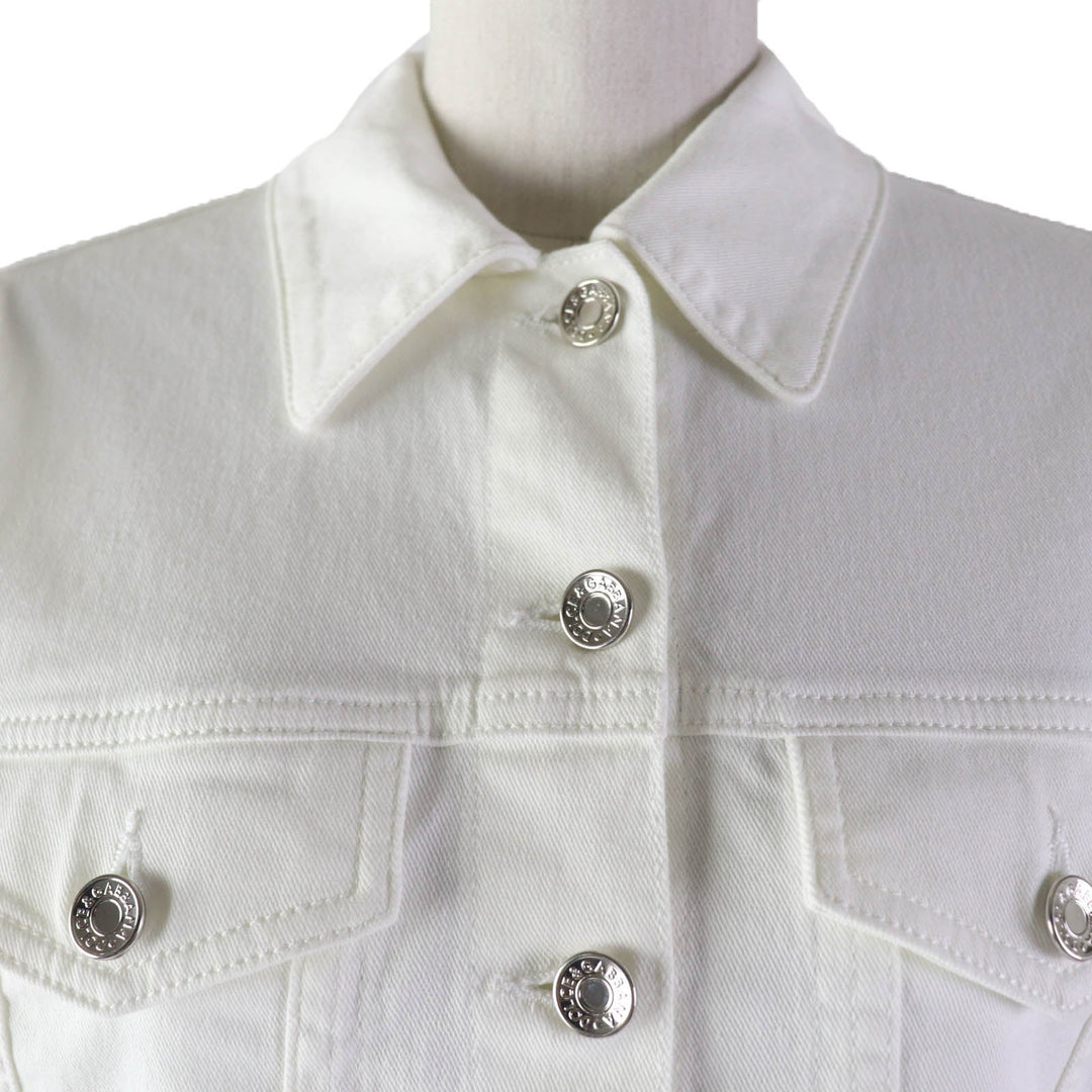 DOLCE&GABBANA Denim Jacket Main: 98% cotton, Main: 2% elastane (polyurethane), Part: 60% metal, 40% leather white DENIM Women 36 Used Authentic