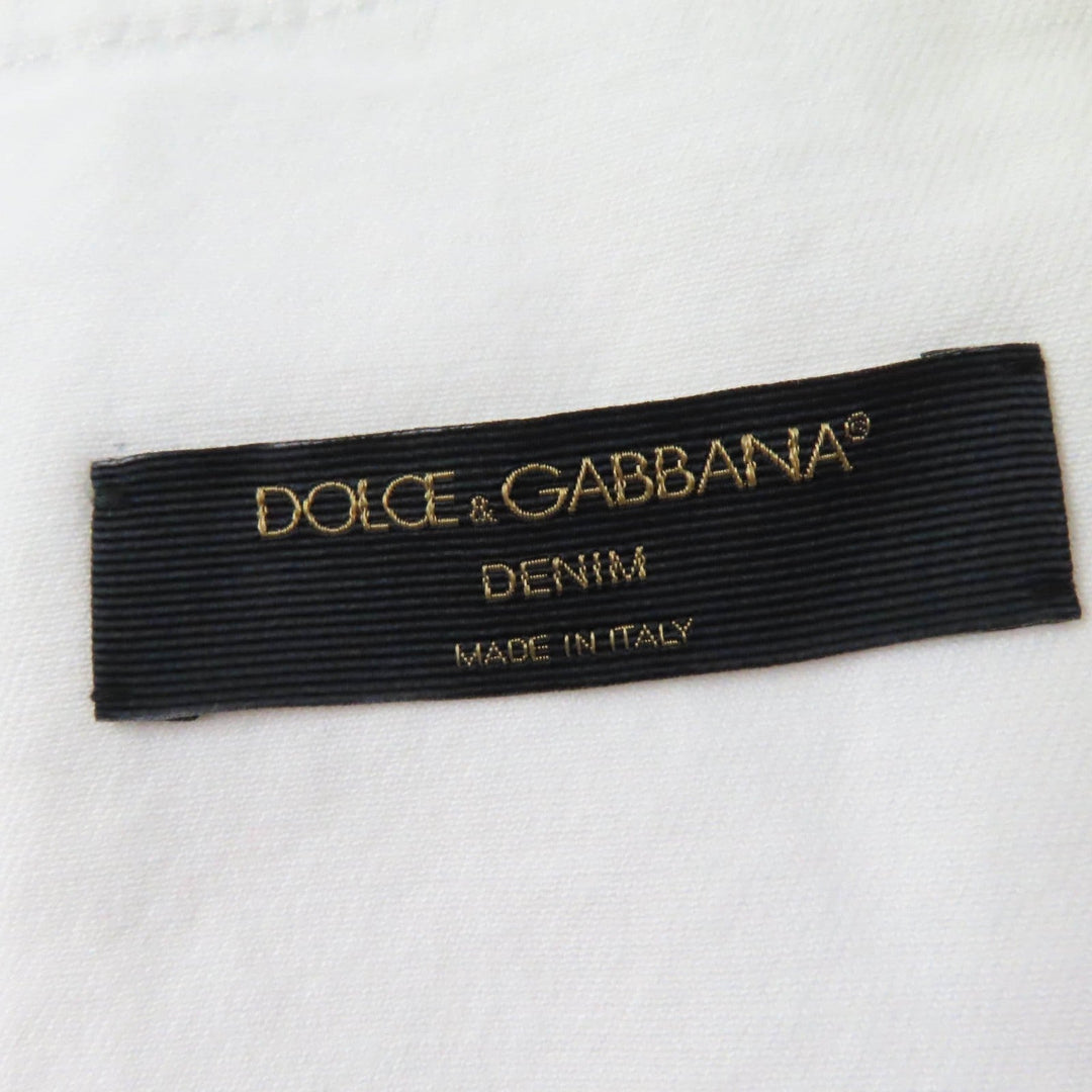 DOLCE&GABBANA Denim Jacket Main: 98% cotton, Main: 2% elastane (polyurethane), Part: 60% metal, 40% leather white DENIM Women 36 Used Authentic