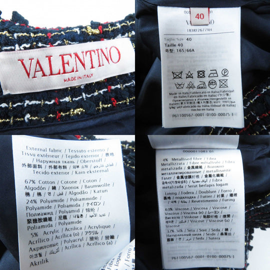 VALENTINO setup Leather: Sheepskin, Outer: 67% cotton, Outer: 24% nylon, Outer: 5% acrylic, Outer: 4% metal fiber, PT Lining: 63% rayon, 37% silk Navy multi Women (Top) 38, (Bottom) 40 Used Authentic