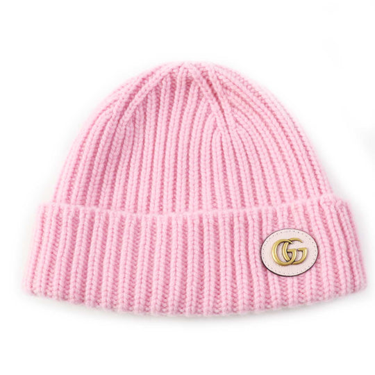 GUCCI Knit cap 764594 Main: 85% wool, Main: 15% cashmere, Part: Lamb leather pink Women M 57 21cm Used Authentic