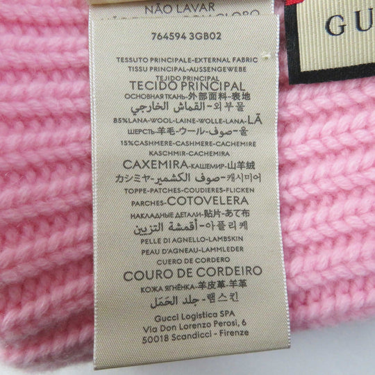 GUCCI Knit cap 764594 Main: 85% wool, Main: 15% cashmere, Part: Lamb leather pink Women M 57 21cm Used Authentic