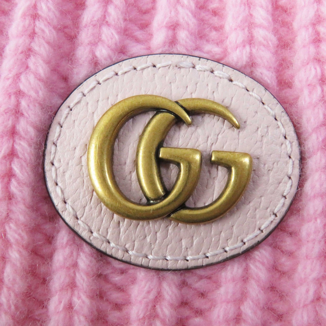 GUCCI Knit cap 764594 Main: 85% wool, Main: 15% cashmere, Part: Lamb leather pink Women M 57 21cm Used Authentic