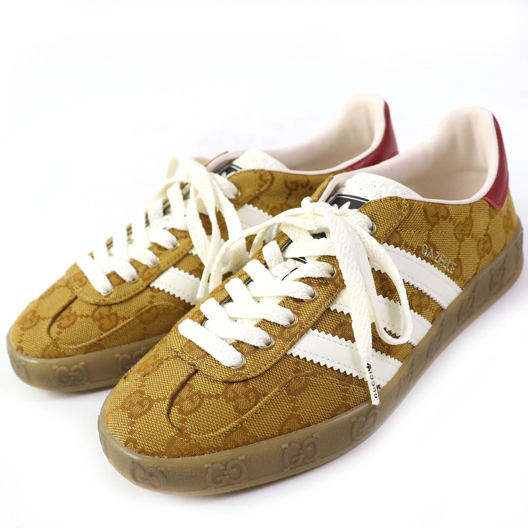 GUCCI Low cut sneakers 707868 HQ7086 GG canvas Beige brown Gazelle Women Used Authentic