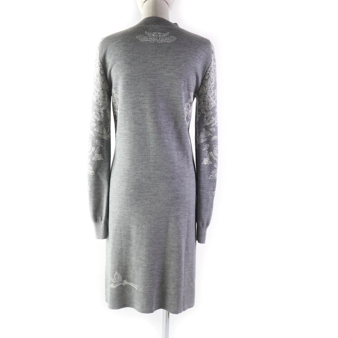 HERMES one piece Main: 46% cashmere, 46% silk, 8% nylon Gray white Women 36 Used Authentic