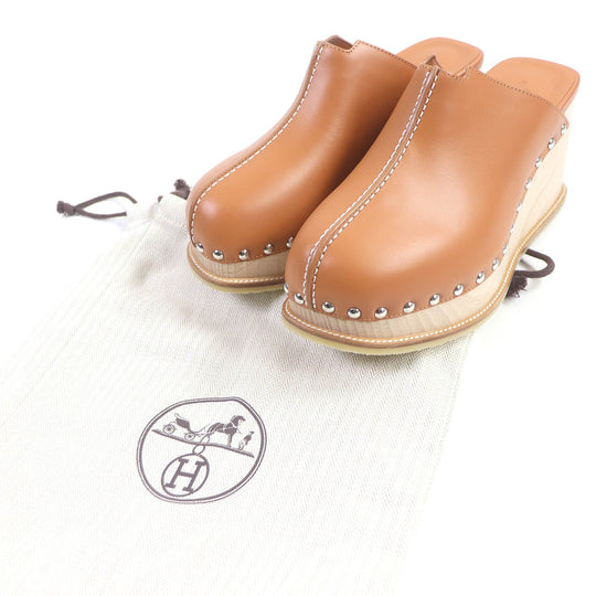 HERMES Sandals Main: Leather Brown Earth Women 37 Used Authentic