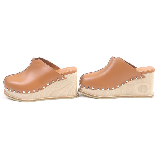 HERMES Sandals Main: Leather Brown Earth Women 37 Used Authentic