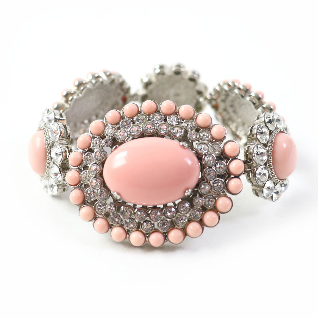MIUMIU bracelet Plating , Rhinestones , Natural Stones Pink Silver Bijou floral motif Women Used Authentic